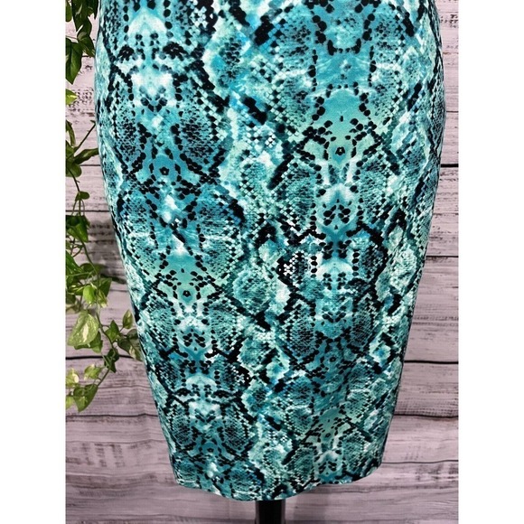 Liz Claiborne Skirt size 6 Teal Black Faux Snake Skin Pencil Stretch Knee Career - Picture 6 of 10